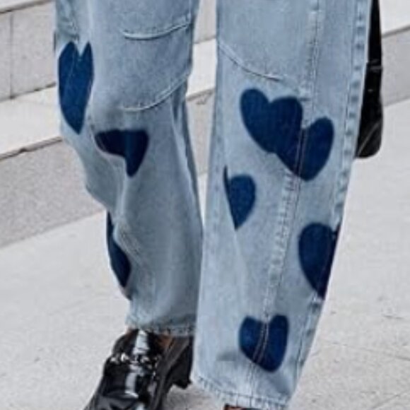 LifeShe Women Wide Leg Baggy Jeans Low Waist Heart Barrel Loose Denim Pants Jean - Picture 2 of 16
